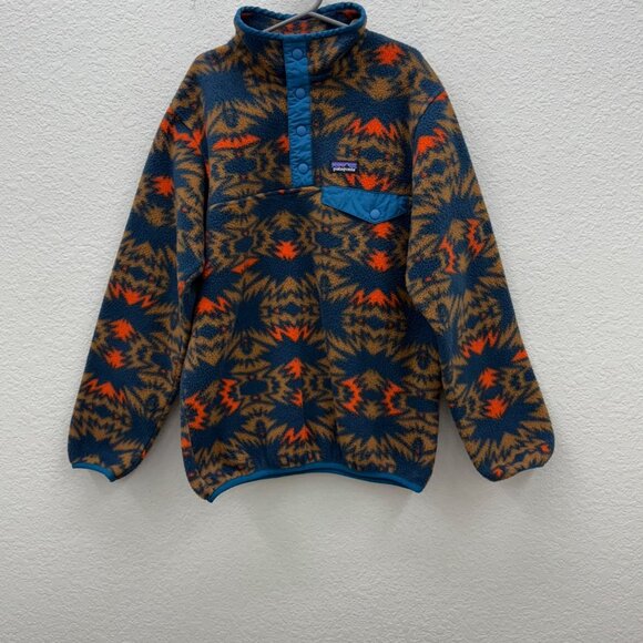 Patagonia Aztec Synchilla Snap T Fleece Pullover Sweatshirt 65571 Boys Large 12 - Picture 1 of 6